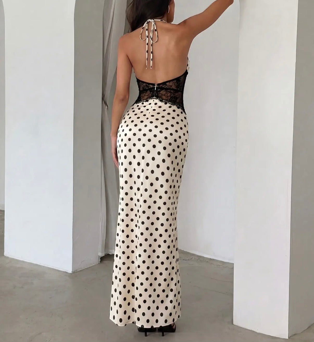 Rice polka dot backless maxi dress
