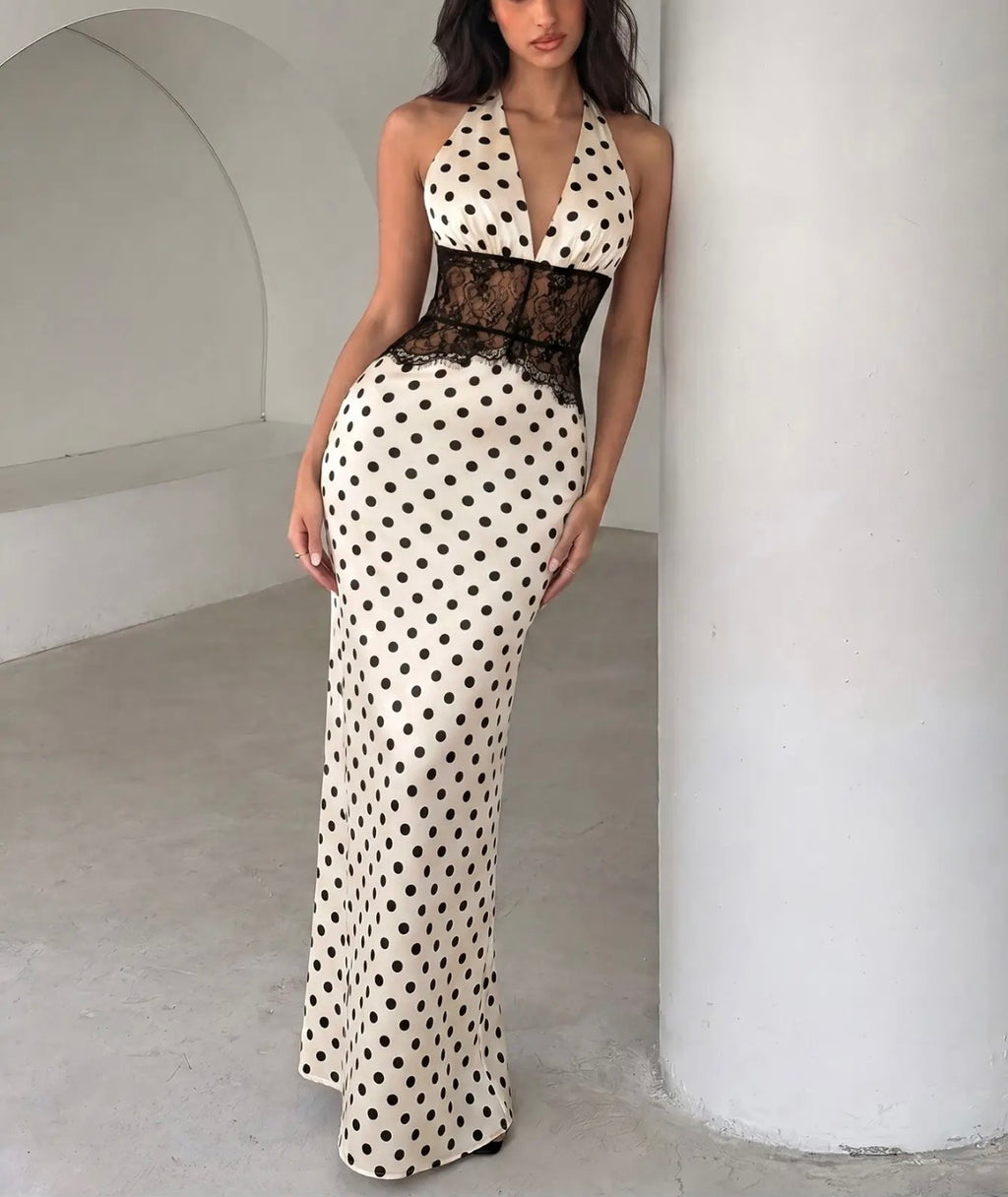 Rice polka dot backless maxi dress